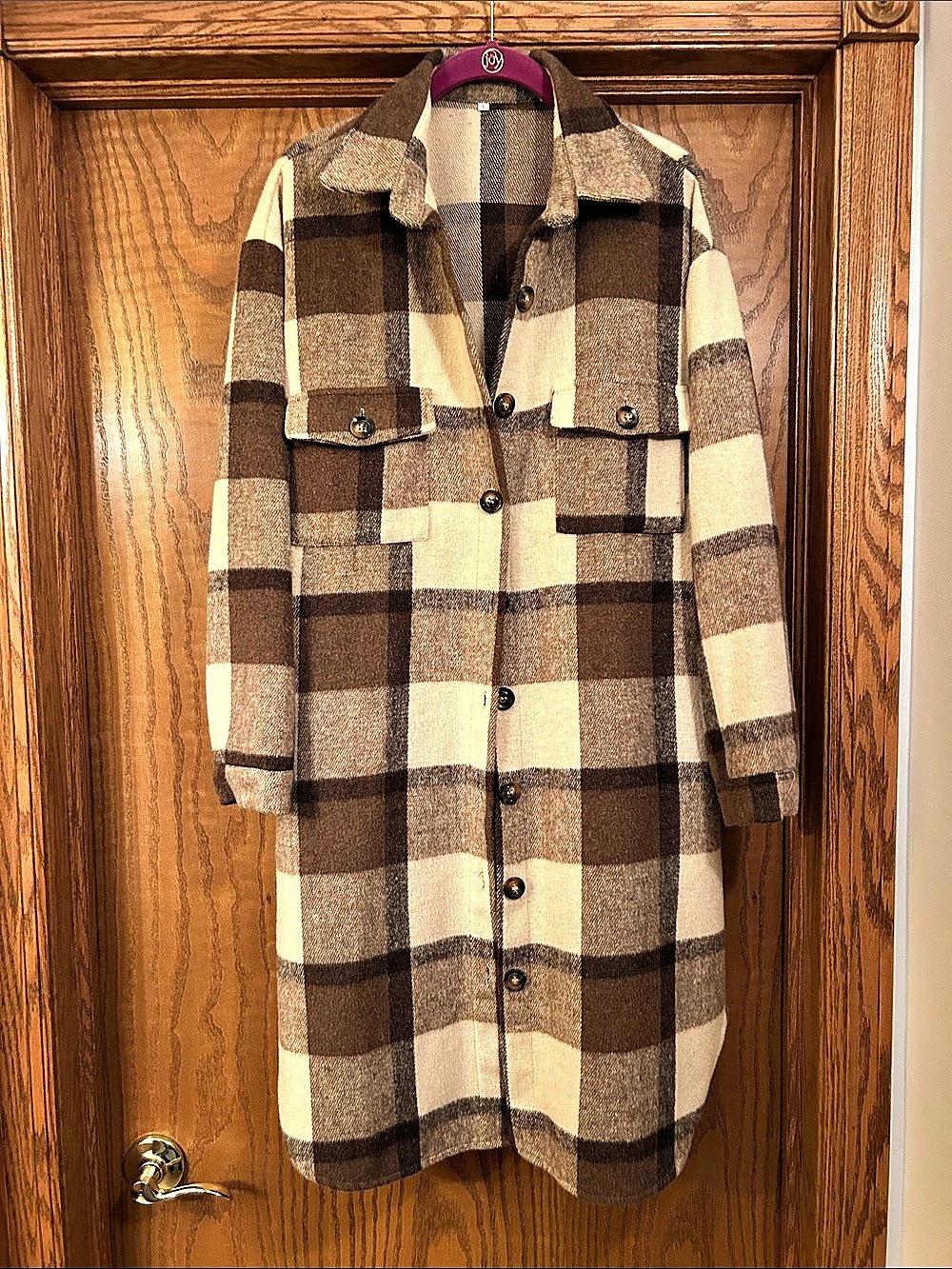 Women's Plaid Shacket in Brown & Cream Size Large